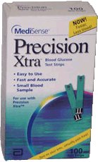 Picture of Blood Glucose Test Strips Precision Xtra® 100 Strips per Box 0.6 Microliter Sample Size , 5 Second Test Time For Precision Xtra Pro Meter99878