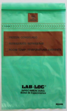 Picture of Specimen Transport Bag with Document Pouch Lab-Loc® 6 X 9 Inch LDPE Zip Closure Biohazard Symbol / Storage Instructions NonSterileLABZ69GR