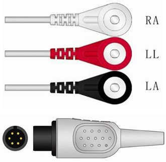 Picture of ECG One Piece Cable Sage Services 6-Pin Connector Monitor Side, 3 Lead, Snap, 2.5mA11-03S