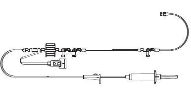 Picture of Pressure Monitoring Kit 60 Inch Primary Tubing, 12 Inch Extension Tubing, 3 ml / Hr Squeeze Flush Device, Single Line, Microdrip Chamber, Disposable Transducer, 3 Way Stopcock, Bonded Double Sampling Stopcock425000402