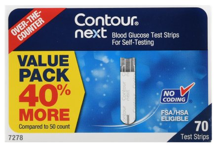 Picture of Blood Glucose Test Strips Ascensia Contour® 70 Strips per Box Tiny 0.6 Microliter blood sample For Bayer Ascensia® Contour® Blood Glucose Meter7278