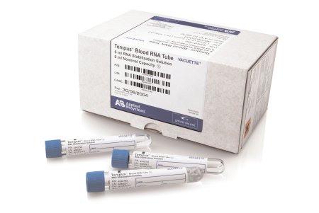 Picture of Tempus™ Venous Blood Collection Tube Blood RNA Tube Blood RNA Stabilization Solution Additive 9 mL Blue / Black Ring Pull Cap Polyethylene Terephthalate (PET) Tube4342792
