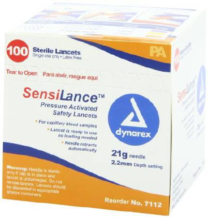 Picture of Lancet SensiLance™ Safety Lancet Needle 2.2 mm Depth 21 Gauge Push Button Activation7112