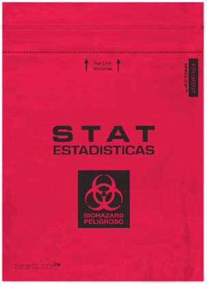 Picture of Specimen Transport Bag with Document Pouch Speci-Zip® 8 X 10 Inch Polyethylene Zip Closure STAT / Biohazard Symbol NonSterileIP810RSTAT