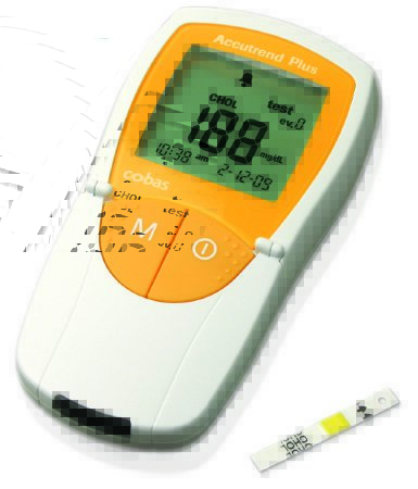 Picture of Blood Glucose and Cholesterol Meter Accutrend® Plus 12 Second Glucose, 3 Minute Cholesterol Results Stores Up To 1000 Results Test Strip Coding05346754160