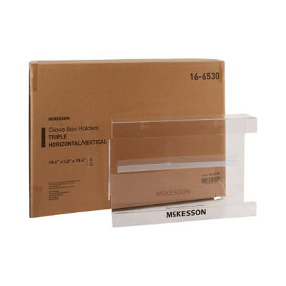Picture of Glove Box Holder McKesson Horizontal or Vertical Mounted 3-Box Capacity Clear 3-1/8 X 10-1/4 X 15-1/4 Inch Plastic16-6530