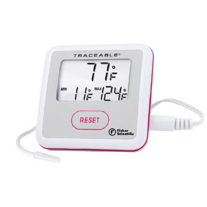 Picture of Digital Thermometer with Alarm Fisherbrand™ Traceable® Fahrenheit / Celsius -58° to +158°F (-50° to +70°C) Short Epoxy Sensor Multiple Mounting Options Battery Operated1507717A