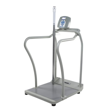 Picture of Floor Scale with Handrail Health O Meter® LCD Digital Display 1000 lbs. / 474 kg Capacity Black / Gray AC Adapter / Battery Operated2101KLHR