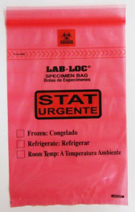 Picture of Specimen Transport Bag with Document Pouch Lab-Seal® Tamper-Evident 6 X 10 Inch LDPE Adhesive Closure STAT / Biohazard Symbol / Storage Instructions NonSterileLABA610RST