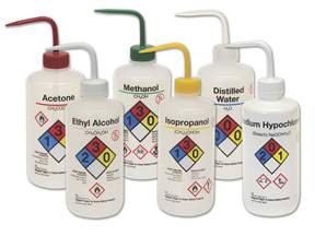 Picture of Wash Bottle Nalgene™ 16 oz., Acetone, Red, Translucent, Low-Density Polyethylene, Polypropylene Closure, Right-to-Know, Narrow Mouth, Leak Proof0340911A