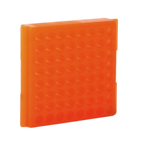 Picture of Microcentrifuge Test Tube Rack 64 Place 0.5 mL Tube Size / Reverse Side 1.5 to 2.0 mL Tube Size Orange0084