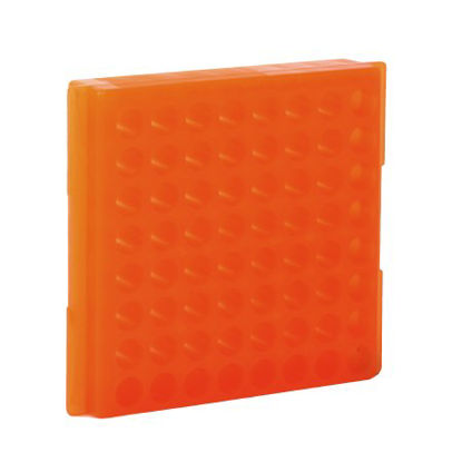 Picture of Microcentrifuge Test Tube Rack 64 Place 0.5 mL Tube Size / Reverse Side 1.5 to 2.0 mL Tube Size Orange0084