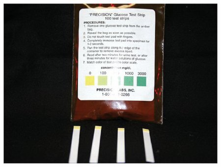 Picture of Glucose Test Strip Glucose Detectable Analytes, 1 to 2 sec. Test Time, 0, 100, 300, 1000 and 3000 mg/dL ConcentrationS80218