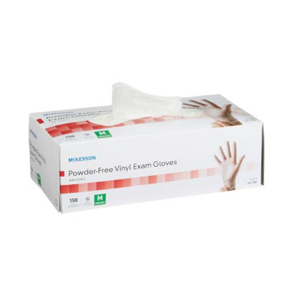Picture of Exam Glove McKesson Medium NonSterile Vinyl Standard Cuff Length Smooth Clear Not Chemo Approved14-136