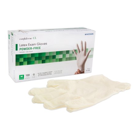 Picture of Exam Glove McKesson Confiderm® Medium NonSterile Latex Standard Cuff Length Textured Fingertips Ivory Not Chemo Approved14-426