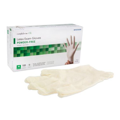 Picture of Exam Glove McKesson Confiderm® Medium NonSterile Latex Standard Cuff Length Textured Fingertips Ivory Not Chemo Approved14-426
