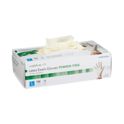 Picture of Exam Glove McKesson Confiderm® Large NonSterile Latex Standard Cuff Length Textured Fingertips Ivory Not Chemo Approved14-428
