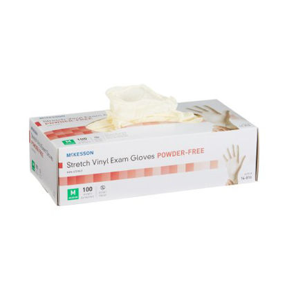Picture of Exam Glove McKesson Medium NonSterile Stretch Vinyl Standard Cuff Length Smooth Ivory Not Chemo Approved14-816