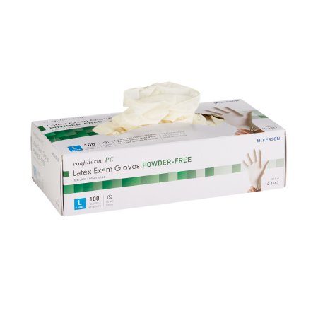 Picture of Exam Glove McKesson Confiderm® Large NonSterile Latex Standard Cuff Length Textured Ivory Not Chemo Approved14-1383