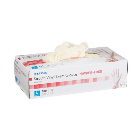 Picture of Exam Glove McKesson Large NonSterile Stretch Vinyl Standard Cuff Length Smooth Ivory Not Chemo Approved14-818