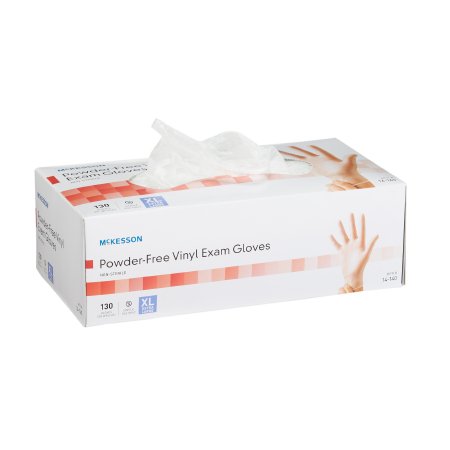 Picture of Exam Glove McKesson X-Large NonSterile Vinyl Standard Cuff Length Smooth Clear Not Chemo Approved14-140