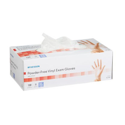 Picture of Exam Glove McKesson X-Large NonSterile Vinyl Standard Cuff Length Smooth Clear Not Chemo Approved14-140