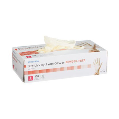 Picture of Exam Glove McKesson Small NonSterile Stretch Vinyl Standard Cuff Length Smooth Ivory Not Chemo Approved14-814