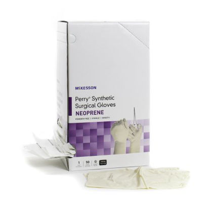 Picture of Surgical Glove McKesson Perry® Synthetic Surgical Gloves Size 8 Sterile Pair Polychloroprene Extended Cuff Length Smooth Cream Chemo Tested20-2680N