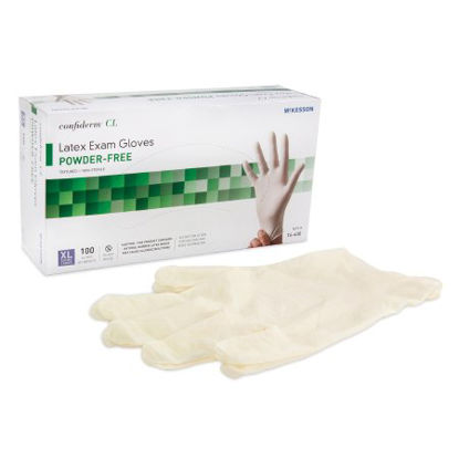 Picture of Exam Glove McKesson Confiderm® X-Large NonSterile Latex Standard Cuff Length Textured Fingertips Ivory Not Chemo Approved14-430