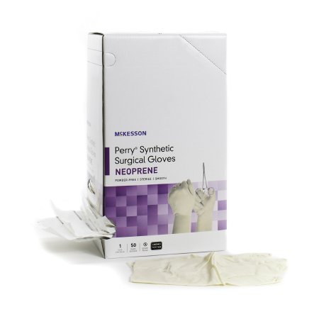 Picture of Surgical Glove McKesson Perry® Synthetic Surgical Gloves Size 6 Sterile Pair Polychloroprene Extended Cuff Length Smooth Cream Chemo Tested20-2660N