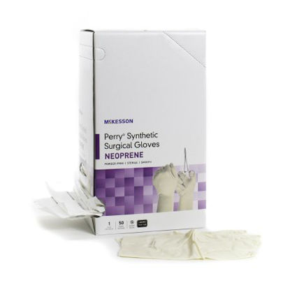 Picture of Surgical Glove McKesson Perry® Synthetic Surgical Gloves Size 6 Sterile Pair Polychloroprene Extended Cuff Length Smooth Cream Chemo Tested20-2660N