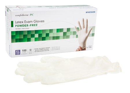 Picture of Exam Glove McKesson Confiderm® X-Large NonSterile Latex Standard Cuff Length Textured Ivory Not Chemo Approved14-1384
