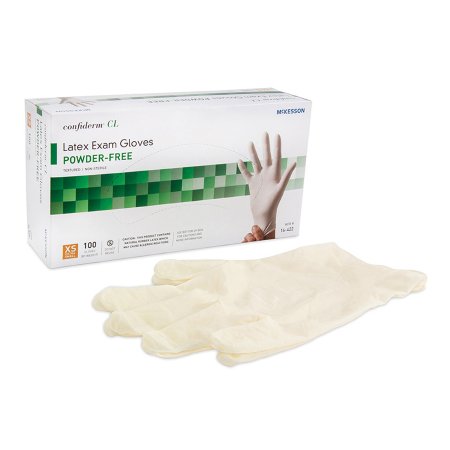 Picture of Exam Glove McKesson Confiderm® CL X-Small NonSterile Latex Standard Cuff Length Textured Fingertips Ivory Not Chemo Approved14-422