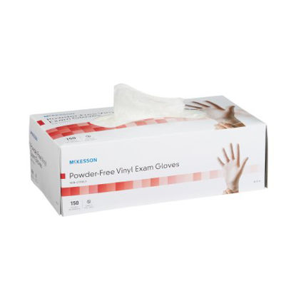 Picture of Exam Glove McKesson X-Small NonSterile Vinyl Standard Cuff Length Smooth Clear Not Chemo Approved14-132