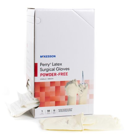 Picture of Surgical Glove McKesson Perry® Performance Plus Size 9 Sterile Pair Latex Extended Cuff Length Smooth Cream Not Chemo Approved20-1090N