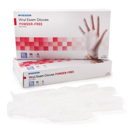 Picture of Exam Glove McKesson Confiderm® X-Large NonSterile Vinyl Standard Cuff Length Smooth Clear Not Chemo Approved14-170