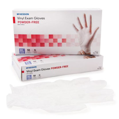 Picture of Exam Glove McKesson Confiderm® X-Large NonSterile Vinyl Standard Cuff Length Smooth Clear Not Chemo Approved14-170