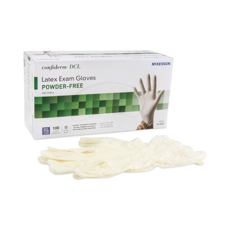 Picture of Exam Glove McKesson Confiderm® X-Large NonSterile Latex Standard Cuff Length Smooth Ivory Not Chemo Approved14-320