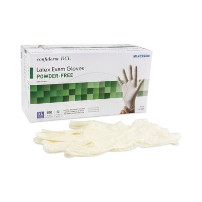 Picture of Exam Glove McKesson Confiderm® X-Large NonSterile Latex Standard Cuff Length Smooth Ivory Not Chemo Approved14-320