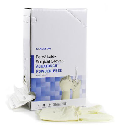 Picture of Surgical Glove McKesson Perry® Performance Plus Size 6.5 Sterile Pair Latex Extended Cuff Length Smooth Cream Not Chemo Approved20-1265N