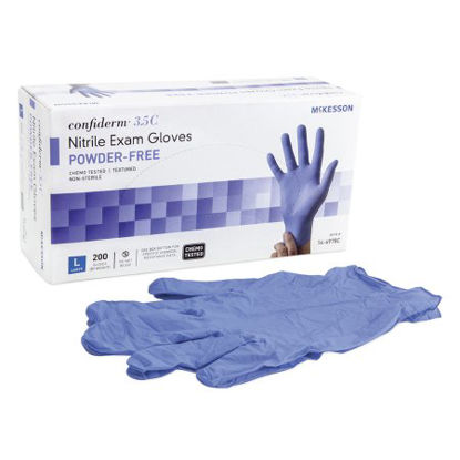 Picture of Exam Glove McKesson Confiderm® 3.5C Large NonSterile Nitrile Standard Cuff Length Textured Fingertips Blue Chemo Tested14-6978C