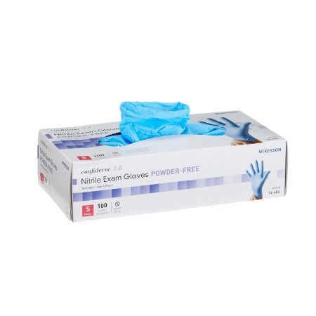 Picture of Exam Glove McKesson Confiderm® 3.8 Small NonSterile Nitrile Standard Cuff Length Textured Fingertips Blue Not Chemo Approved14-684