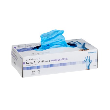 Picture of Exam Glove McKesson Confiderm® 3.8 Large NonSterile Nitrile Standard Cuff Length Textured Fingertips Blue Not Chemo Approved14-688