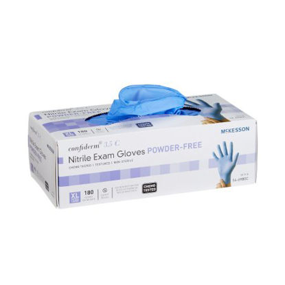 Picture of Exam Glove McKesson Confiderm® 3.5C X-Large NonSterile Nitrile Standard Cuff Length Textured Fingertips Blue Chemo Tested14-6980C