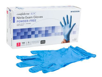 Picture of Exam Glove McKesson Confiderm® 4.5C Small NonSterile Nitrile Standard Cuff Length Textured Fingertips Blue Chemo Tested14-654C