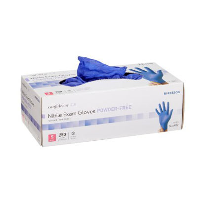 Picture of Exam Glove McKesson Confiderm® 3.0 Small NonSterile Nitrile Standard Cuff Length Textured Fingertips Blue Not Chemo Approved14-6N32