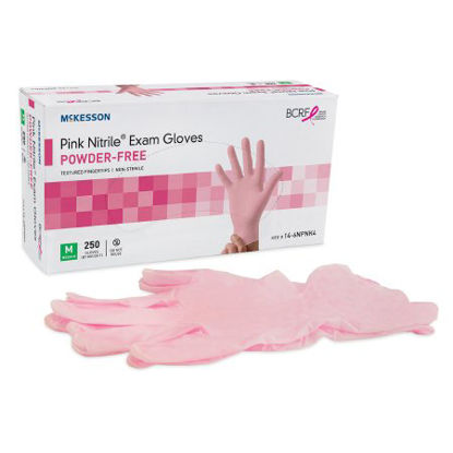 Picture of Exam Glove McKesson Pink Nitrile® Small NonSterile Nitrile Standard Cuff Length Textured Fingertips Pink Not Chemo Approved14-6NPNK2