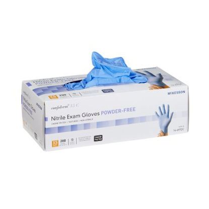 Picture of Exam Glove McKesson Confiderm® 3.5C X-Small NonSterile Nitrile Standard Cuff Length Textured Fingertips Blue Chemo Tested14-6972C