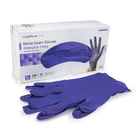 Picture of Exam Glove McKesson Confiderm® 3.0 X-Large NonSterile Nitrile Standard Cuff Length Textured Fingertips Blue Not Chemo Approved14-6N38