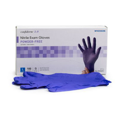 Picture of Exam Glove McKesson Confiderm® 3.0 Large NonSterile Nitrile Standard Cuff Length Textured Fingertips Blue Not Chemo Approved14-6N36EC